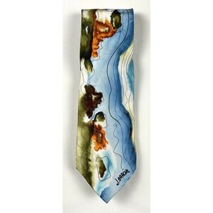 J. Garcia Mens Silk Tie Feeding In The Light Watercolor Collection